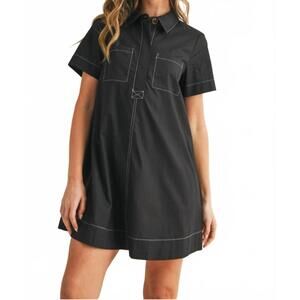 NEW TCEC raven shirt dress with stitch contrast in black